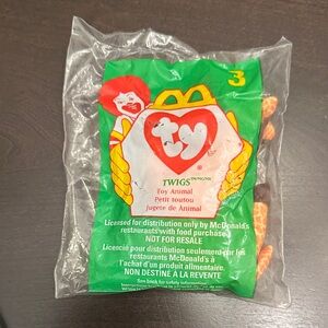 McDonald's TY Beanie Baby Twigs Giraffe in Green Packaging